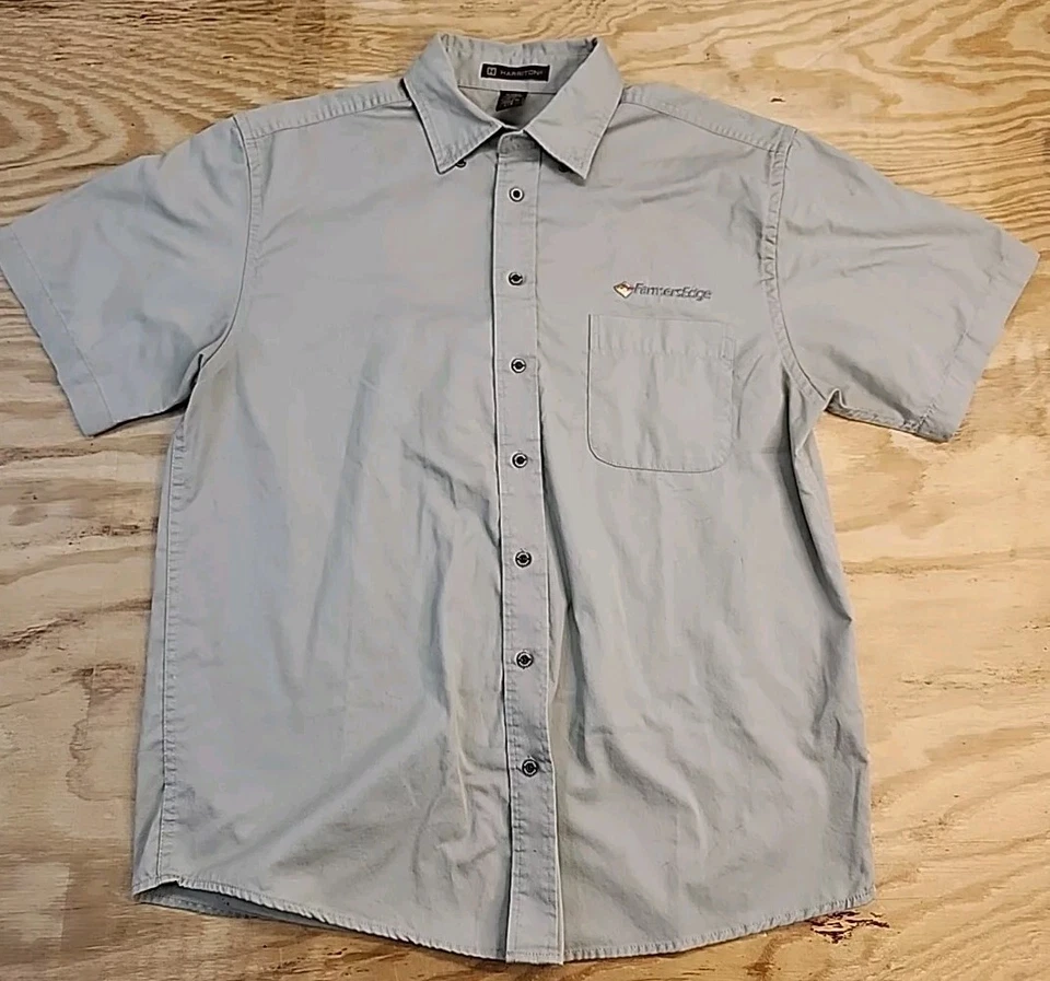 Camisa Farmers Edge Logo Bronceada Manga Corta Botón Frontal Para Hombre Grande Foto 1 de 4