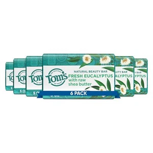Tom's of Maine 5oz Natural Beauty Bar Soap Fresh Eucalyptus Pack of 6 - Picture 1 of 10