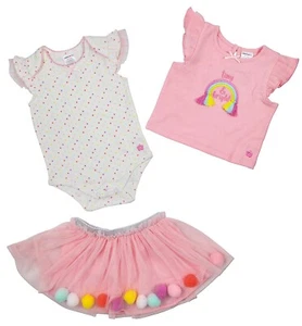 3-Piece Set with Ruffle Sleeve Shirt Top, Creeper Bodysuit, and Tutu Skirt 18 Mo - Picture 1 of 4