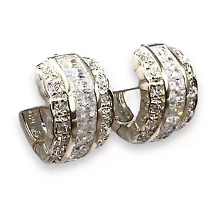 Pendientes de aro Huggie finos de plata de ley 925 circonita cúbica blancos múltiples piedras LA0606 - Imagen 1 de 12
