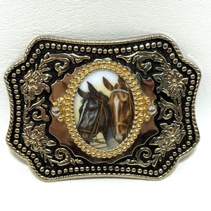 Vintage Mafco Two Horse Head Cameo Western Belt Buckle Equestrian - Picture 1 of 7