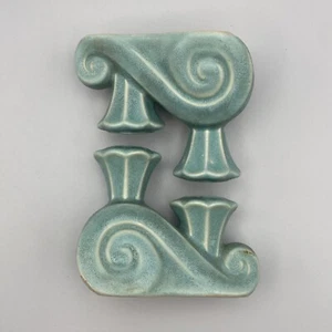 Vintage MCM Double Light Pottery Candlestick Pair Aqua Sea Blue Green - Picture 1 of 12