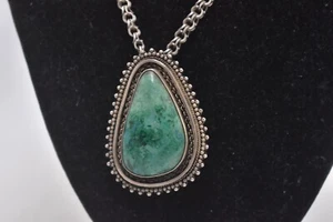 Vintage Sterling Silver 925 Necklace with Malachite Pendant 64cm - Picture 1 of 24