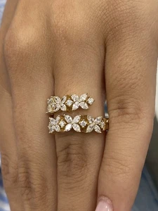 14K Yellow Gold Wrap Ring 1.09ct Round & Marquise Lab-Created Diamond F/VS - Picture 1 of 12