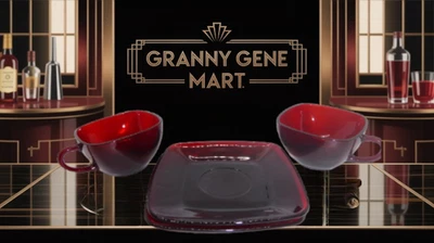 Royal Ruby Charm Quartet: Anchor Cups & Saucers • Crimson Glow • 1940s Gem - Image 1 of 2