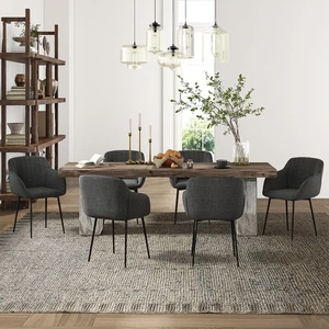 Esszimmerstühle 6er Set mit Armlehne Polyester Polsterstuhl Schwarzgrau - Bild 1 von 7