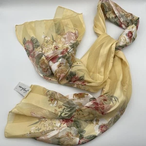 Jaclyn Smith Scarf 13x58” Pale Yellow Floral Leaves Rose Polyester Italy - Picture 1 of 10