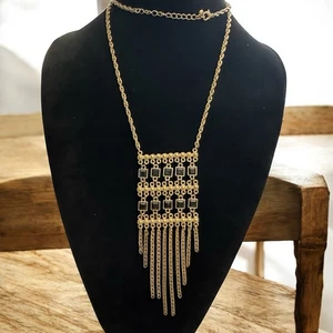 Vintage Boho Statement Necklace – Gold-Tone with Black Accents – 20” - Picture 1 of 6