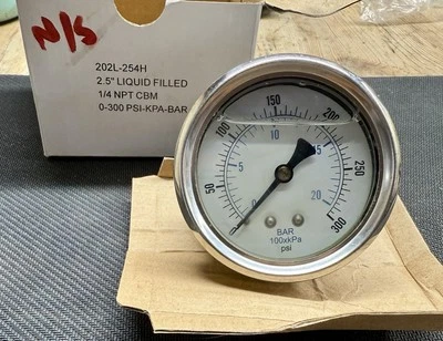PIC 202L-254H 2-1/2'' GLYCERIN FILLED GAUGE  1/4'' NPT CBM 300 PSI-KPA-BAR⚡FS⚡ - Image 1 of 4