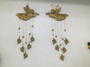Appendiabiti da parete angelo oro vintage con cherubini e stelle set da 2 – 15” x 6” vedi - Foto 1 di 7