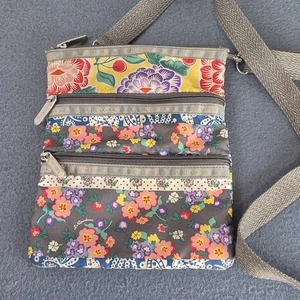 Le Sportsac 3 Zip Small Crossbody Gray Floral Nylon Swingpack Adjustable Strap - Picture 1 of 10