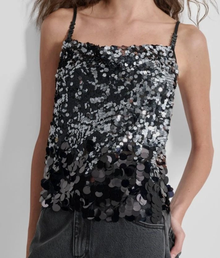 DKNY Women's Black Sequin Multi Scale Camisole Top Size M