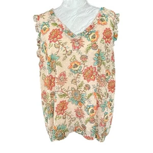 Blusa floral Cato XL detalles con volantes punto suizo sin mangas cottagecore femenina - Imagen 1 de 12