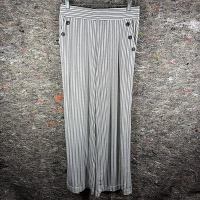 Pantalones Robert Louis para mujer 1X negros blancos a rayas pierna ancha botón delantero elástico Foto 1 de 4