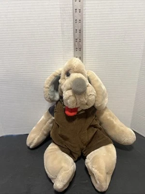 "Monos de colección 1981 Ganz Bros arrugas perro marioneta de mano marrón camisa a rayas 17""" Foto 1 de 4