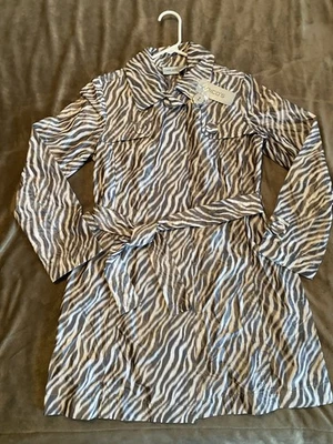 Chico's Size Zero Belted Jacket Safari Stripes Gray White Zebra Print Brand New - Image 1 of 4