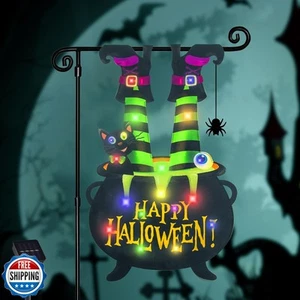 Halloween Lighted Garden Flag for Outside, Led Solar Yard Flag 8 Modes Witch - Picture 1 of 5