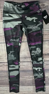 WWE TAPOUT Leggings Camo Purple Black & Grey Women's XS Mesh Cutout On Leg NEW - Picture 1 of 10
