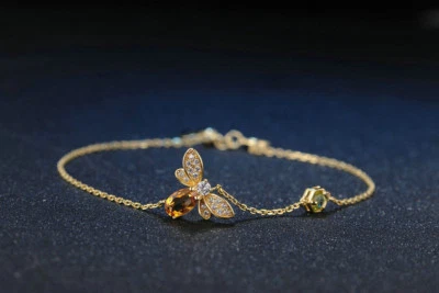 Silver Bracelet Peridot Citrine Gemstone Bee Womens Jewelry Wife Gift SterlingS - Image 1 of 4
