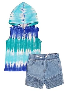 Toddler Boys Blue & Green Tie Dye Outfit Tank Top Shirt & Shorts Set - Picture 1 of 1