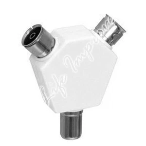 Fiche Connecteur Multiple Y Blanc A 2 Voie Pour Câble Coaxiale Radio Audio Vidéo - Picture 1 of 1
