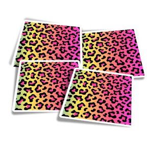 4x Vinyl Stickers Rainbow Coloured Leopard Print Pattern #53341