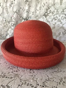 J. Peterman Hat Orange  100  Pct Straw Made In Italy VGC - Picture 1 of 12