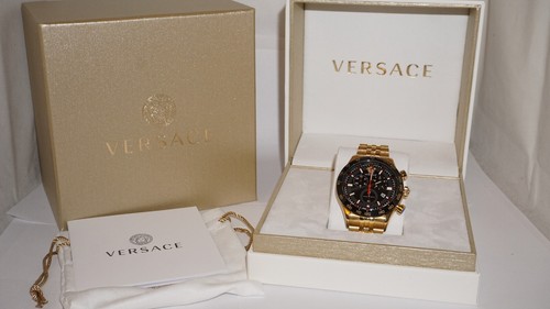 Orologio Versace Hellenyium VE2U00622 Crono Quadrante Nero Sunray Bracciale Oro 44 mm