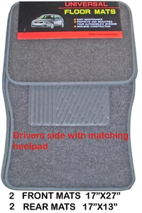Universal 4 pcs set Silver Truck Car floor mats w/anti-skid backing & heel pad - Picture 1 of 2