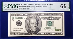 1996 $20 Federal Reserve Note Fr-2083-F Atlanta PMG66 Gem EPQ - Picture 1 of 2