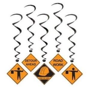 Construction Hanging Sign Whirls 5 Pack 38" Foil Birthday Hanging Decoration - Picture 1 of 1