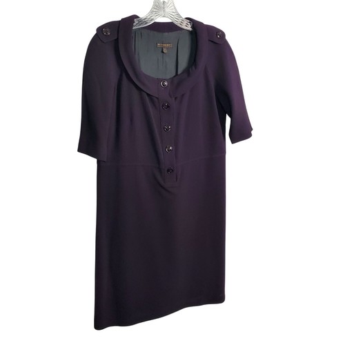 Abito Burberry taglia UK 42 US 12 crepe lana tubino colletto arrotolato Italia viola