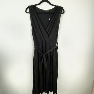 Vertigo XL Sleeveless Dress Belt V Neck Maxi Glitter Party Cocktail Black Flowy - Picture 1 of 12