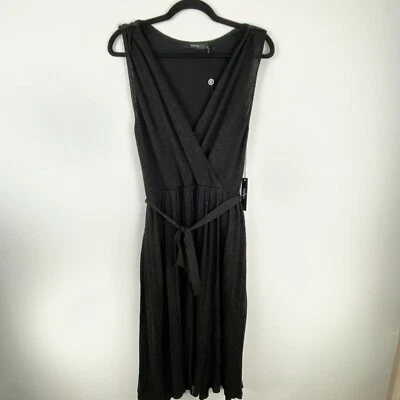 Vertigo XL Sleeveless Dress Belt V Neck Maxi Glitter Party Cocktail Black Flowy - Image 1 of 4