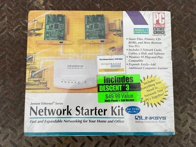 LINKSYS Network Starter Kit for 32 bit PCI PCs Cards Cables Hub Software Win95 - Image 1 of 4