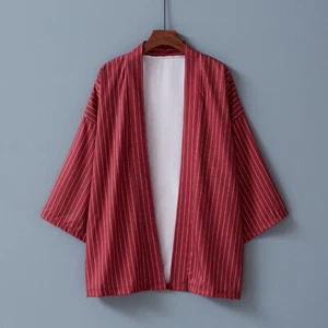Unisex Men Kimono Jacket Coat Cardigan Outwear Yukata Haori Japanese Striped Top - Picture 1 of 30