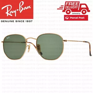 Ray-Ban Hexagonal Flat Sunglasses Gold Frame Green G-15 Lenses RB3548 001 54mm - Picture 1 of 7