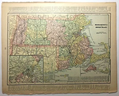 1899 Vintage MASSACHUSETTS & RHODE ISLAND Atlas Map Pictorial Atlas of the US - Image 1 of 4