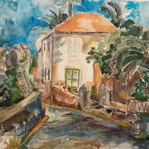 Gerhard Schulte-Dahling Villa im Garten Aquarell auf Bütten signiert 20 Jh - Picture 1 of 4