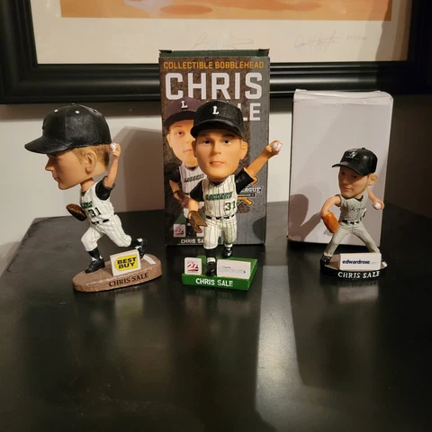 CHRIS SALE SGA 3 BOBBLEHEAD Lot White Sox Red Sox Legend Minor League Loggers Cover
