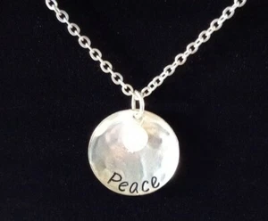 LAURA FORD Necklace PEACE Charm Silver tone Lobster Claw clasp NWT Lightweight - Bild 1 von 4