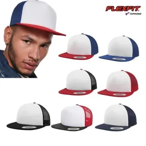 Flexfit by Yupoong Foam Trucker With White Front 6005FW - Flat Peak Baseball Cap - Picture 1 of 14