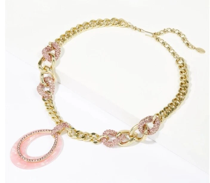 Heidi Daus "XL Hoops" Crystal-Accented Curb-Link Pendant Necklace-Light Rose-NWT - Изображение 1 из 4