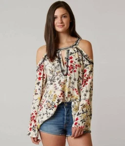 BKE Women's Embroidered Cold Shoulder Floral Top Size XS Coastal Cowgirl - Picture 1 of 8
