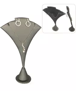 12pc Grey Single Necklace & Earring Display Holders Large Faux Leather Stands - Picture 1 of 5