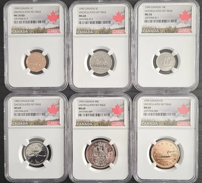 TOP SET 1990 Canada 6 Coin Uncirculated Set Issue NGC MS68  - MS70 - Image 1 of 3