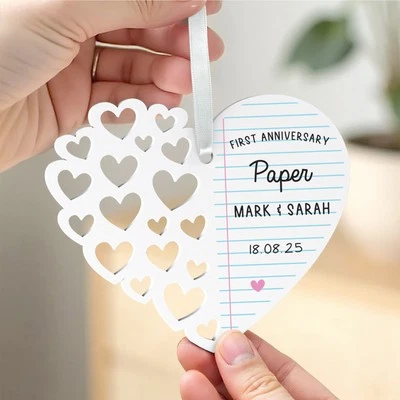 BEECREATIVEDESIGN Personalised 1st First Wedding Anniversary Gifts Paper Anniversary White Heart