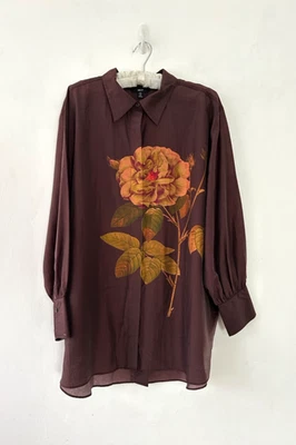 Próximo Top Mujer Marrón Floral Cubierto Botón Semi Transparente Mezcla Modal Túnica Talla 20 Foto 1 de 4