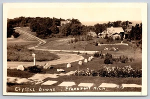 Crystal Downs Frankfort Michigan RPPC Postcard 1940s Old Cars Residence - Picture 1 of 3