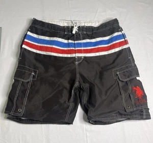 US Polo Assn Men XL Cargo Line Elastic Swim Trunks Red Blue White Ponyboy - Picture 1 of 12